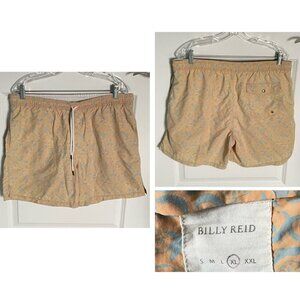 Billy Reid Men's Orange/ Blue Print Swim Trunks Shorts - 35602
